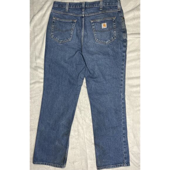Carhartt Relaxed Fit Mens 34x32 Blue Jeans Denim Workwear Stains Work Tag 381-83 - Picture 5 of 16